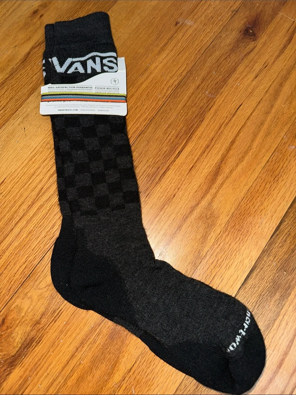 Vans Men’s Black Checker Smartwool Crew Socks with White Logo Size M